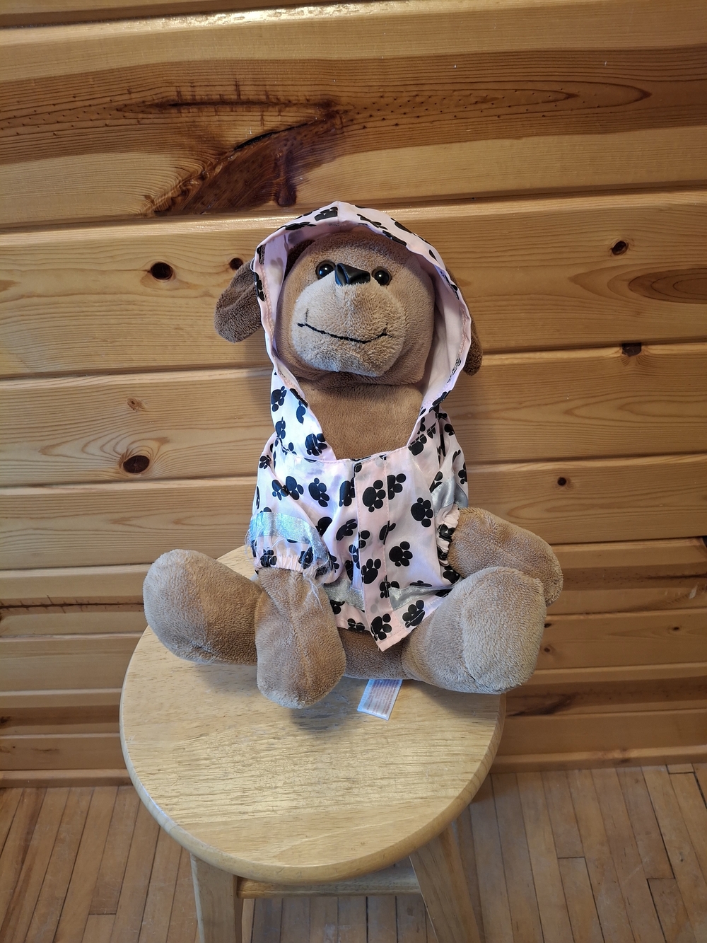 Paws And Claws Teddy Bear in Pink Floral Hooded Rain Cooat